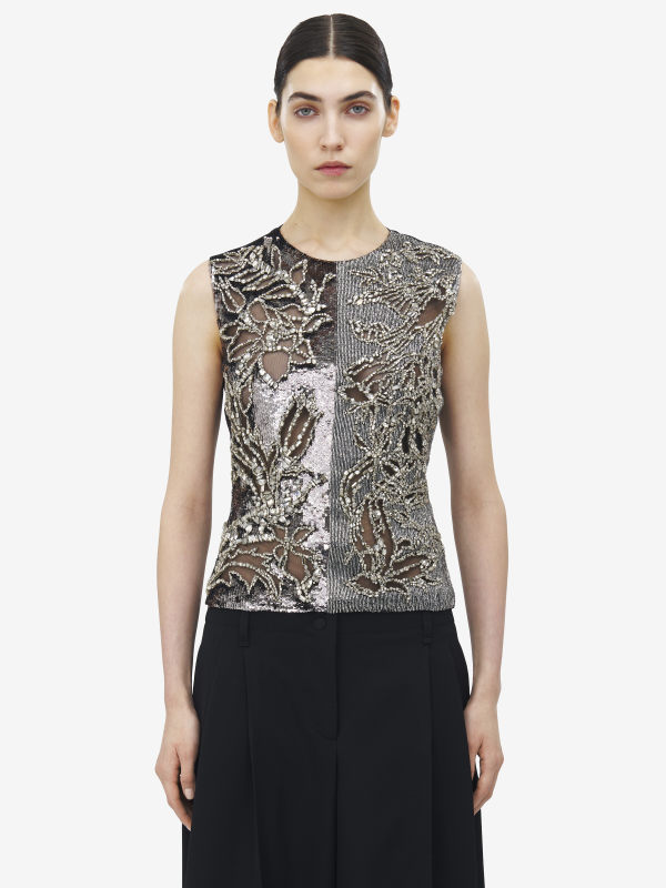 ALEXANDER MCQUEEN - Crystal Stencil Embroidery Top - Item 840309QZAPQ9098